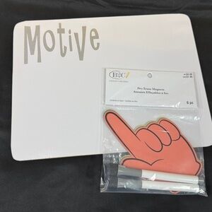 Dry Erase Board MOTIVE. Includes 4 HAND Magnets with 2 Markers all new